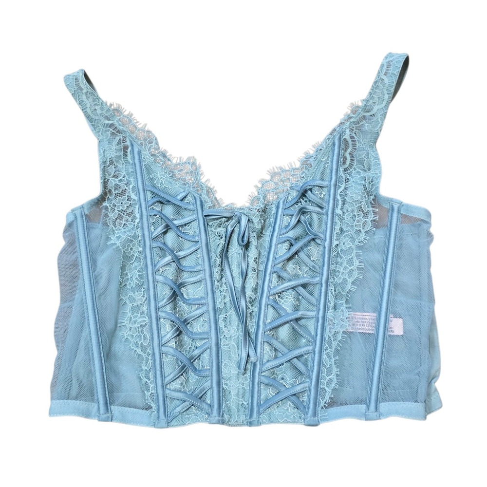 Victoria's Secret Unlined Lace Up Corset‎ Teal Top Lingerie Dream Angels Size S